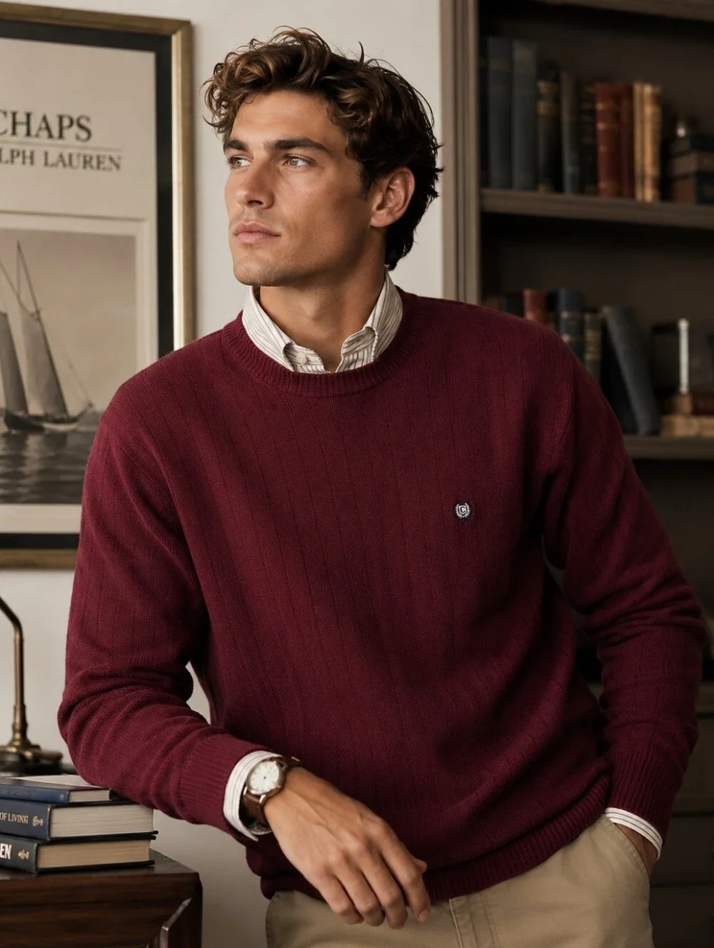 CHAPS RALPH LAUREN Mens VINTAGE Sweater MEDIUM Burgundy‎ Crewneck Logo USA MADE